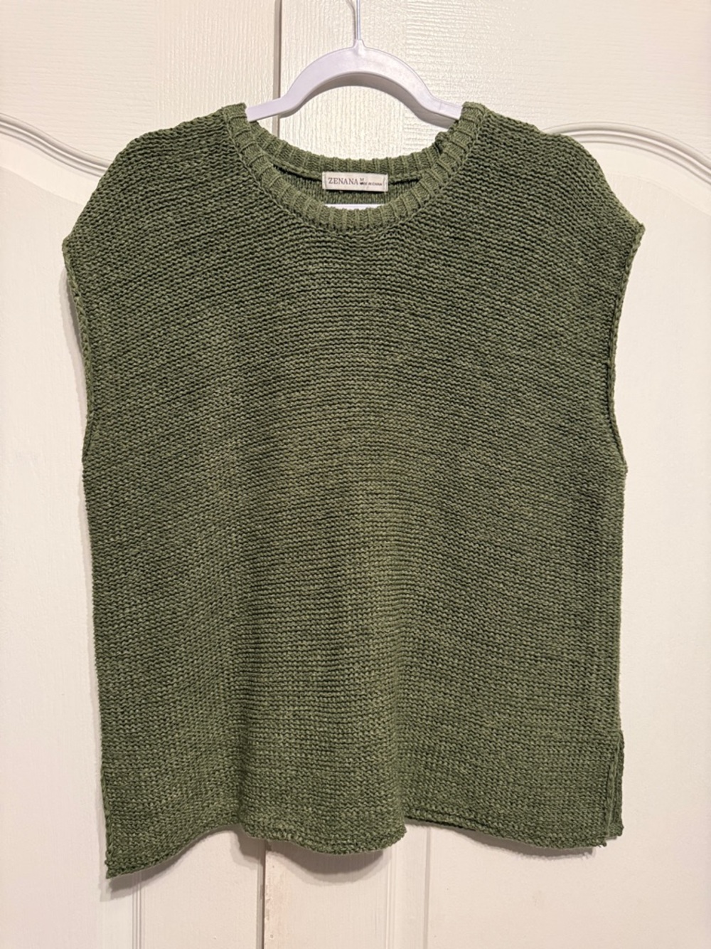 Zenana Outfitters Olive Knit Sleeveless Crew Sweater